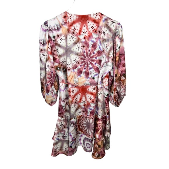 Alexis Lucine Mixed Print Wrap Mini Dress Size Medium Rose Tie Dye Multi - Picture 6 of 8